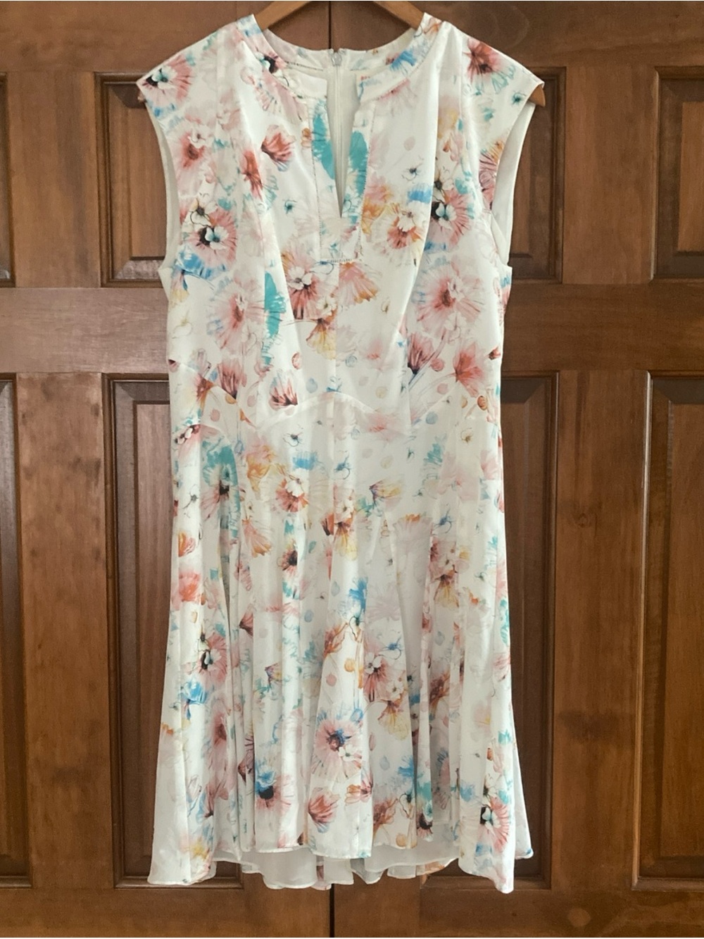 Rebecca Taylor 100% silk cream Floral A-Line fit & flare Dress women’s size 10